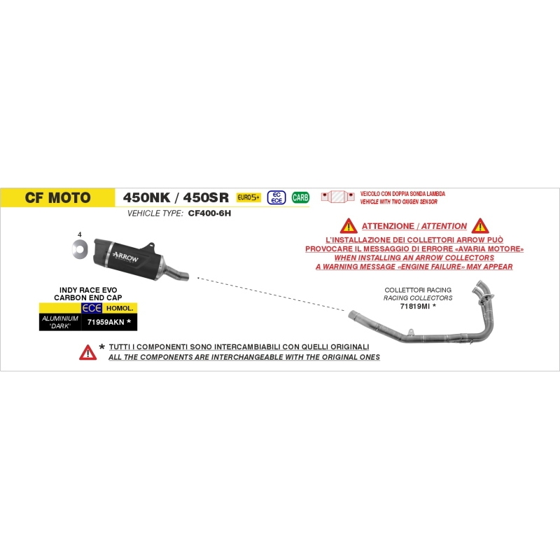 Collettore In Inox Per Cf Moto 450Nx/Sr E5+ '25