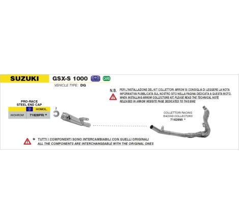 Marmitta Omologata Pro-Race Nichrom Raccordo Saldato Suzuki Gsx-S 1000/1000F'15/18 Ric.Originale + Ric.Arrow