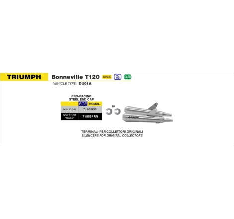 Marmitte Pro-Racing Inox Triumph Bonneville T120 '16 Dx+Sx Ric.Originale Omologate