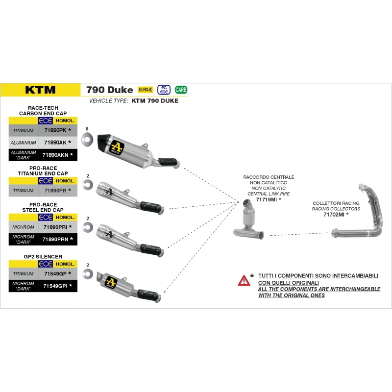 Marmitta Omologata Pro-Race Titanio Raccordo Saldato Ktm Duke 790 '18 Ric. Or.+Ric.Arrow