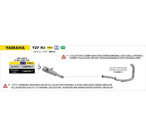 Marmitta Omologata Pro-Race Nichrom Darkcon Raccordo Saldato Yamaha Yzf-R3 '19 Ric.Originale+Ric.Arrow