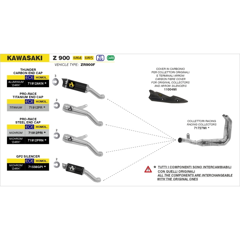 Marmitta Omologata Pro-Race Nichrom Darkraccordo Saldato Kawasaki Z900 '20 Ric. Originale Od Arrow