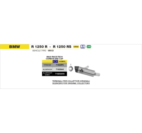Marmitta Omologata Maxi Race Tech Alluminio Raccordo Saldato Bmw R1250R/Rs'19/20 Con Fond.Carby Ric.Originale