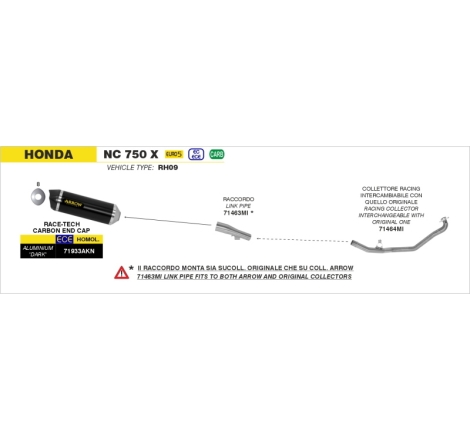 Marmitta Omologata Race-Tech Alluminio Dark Honda Nc 750X '21 Con Fond.Carby Per Raccordo 71463Mi Arrow