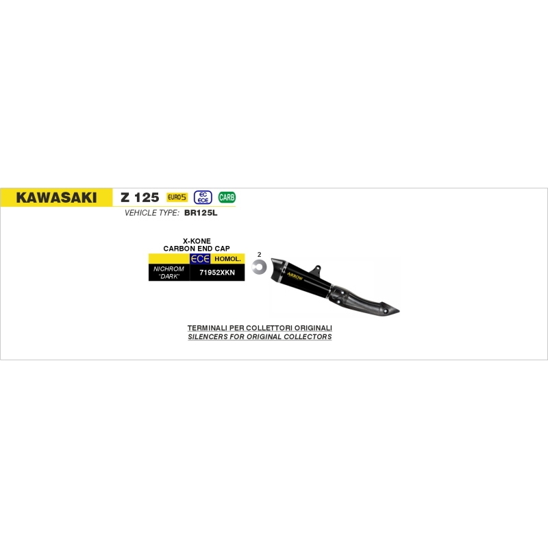 Marmitta Omologata X-Kone Nichrom Dark Raccordo Saldato Kawasaki Ninja 125 '20/22 Con Fond.Carby Ric.Originale