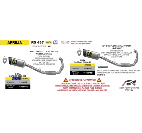 Kit Completo Omologato Collettori Inox + Silenziatore Pista Titanio Racc.Saldato Aprilia Rs457 E5+ 2024