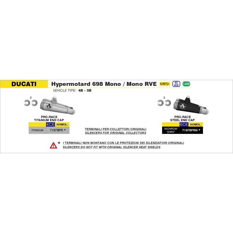Silenziatori Omologati Pro-Race Titanio Con Raccordi Saldati (Dx+Sx) Per Ducati Hypermotard 698 Mono / Rve E5+ 2024
