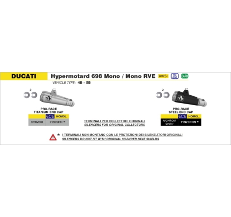 Silenziatori Omologati Pro-Race Nichrom Dark Con Raccordi Saldati (Dx+Sx) Per Ducati Hypermotard 698 Mono / Rve E5+ 2024