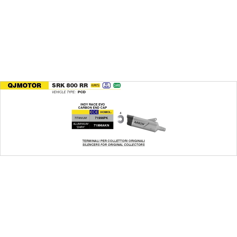 Silenziatore Indy Race Evo In Alluminio Nero Per Qj Motor Srk800Rr E5 2025