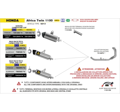 Kit Collettori Racing Inox Honda Crf1100L Ric.Originale + Ric. Arrow