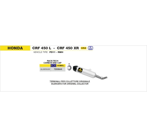 Marmitta Omologata Race Tech Alluminio Raccordo Saldato Honda Crf 450L '19 Con Fond.Carby Ricambio Originale