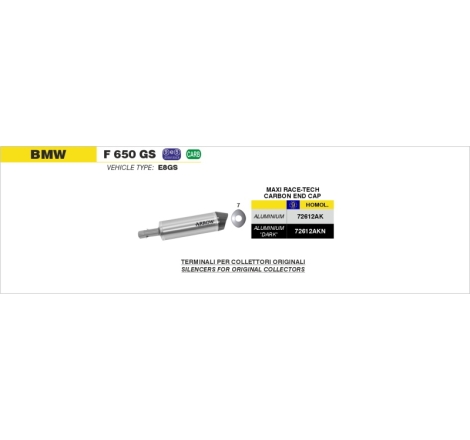 Marmitta Alluminio Race-Tech Bmw F 650 Gs'08-12 / Bmw F 800 Gs'09-13 Con Fond. Carby Omologata