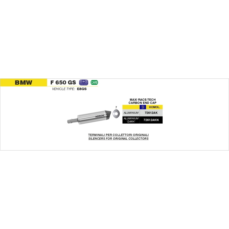 Marmitta Alluminio Race-Tech Bmw F 650 Gs'08-12 /Bmw F 800 Gs'09-13 Con Fond. Carby Omologata