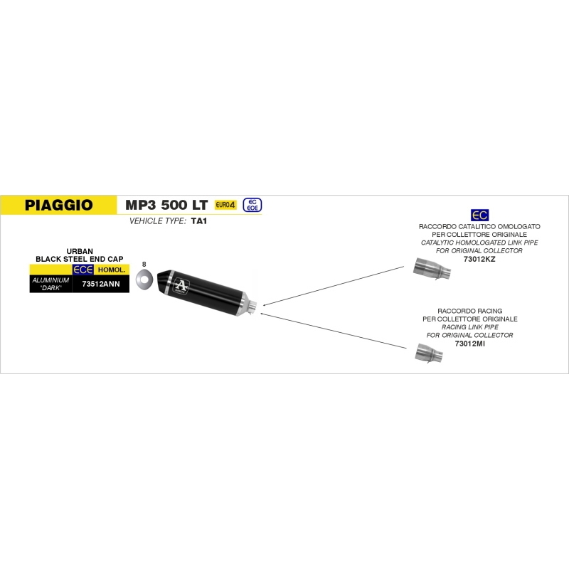 Raccordo Inox Piaggio Mp3 500Lt '17/19 Ricambio Arrow Racing