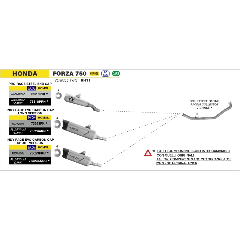 Collettore Racing Dekat Inox Honda Forza750 '21 Per Marmitta Originale Od Arrow