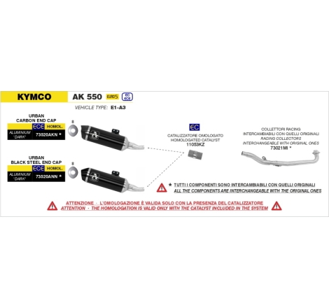 Collettori Racing Dekat Inox Kymco Ak 550 '21 Ric.Originale + Ric.Arrow
