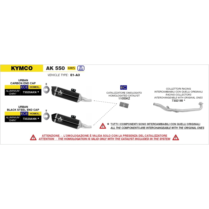 Collettori Racing Dekat Inox Kymco Ak 550 '21 Ric.Originale + Ric.Arrow
