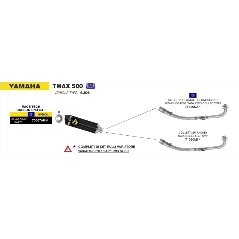 Marmitta Allumin. Dark Race-Tech Yamaha T-Max 500 '08/11 - T-Amx 530 '12/16 Fond. Carby Ric.Arrow Omologata