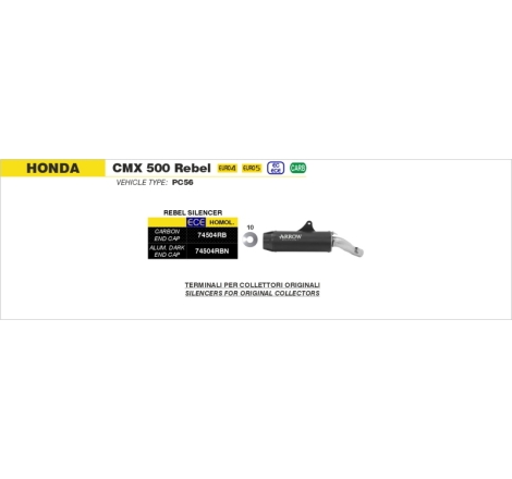 Marmitta Omologata Rebel Nichrom Dark Honda Cmx500 Rebel '17/20 Con Fond.Carbyric.Orig.+Ric.Arrow