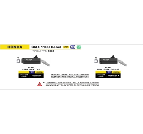 Marmitta Omologata Rebel Nichrom Dark Honda Cmx 1100 Rebel '22 Con Fond.Carby Ricambio Originale