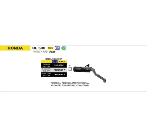 Marmitta Omologata Rebel Nichrom Dark Honda Cl 500 '23 Con Fond.Carby Ric.Orig.+Ric.Arrow
