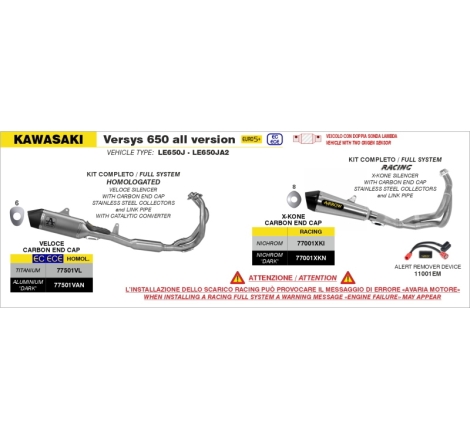 Kit Completo Racing Collettori In Acciaio Inox + Marmitta X-Kone In Nichrom "Dark" Per Kawasaki Versys 650 E5+ 2025