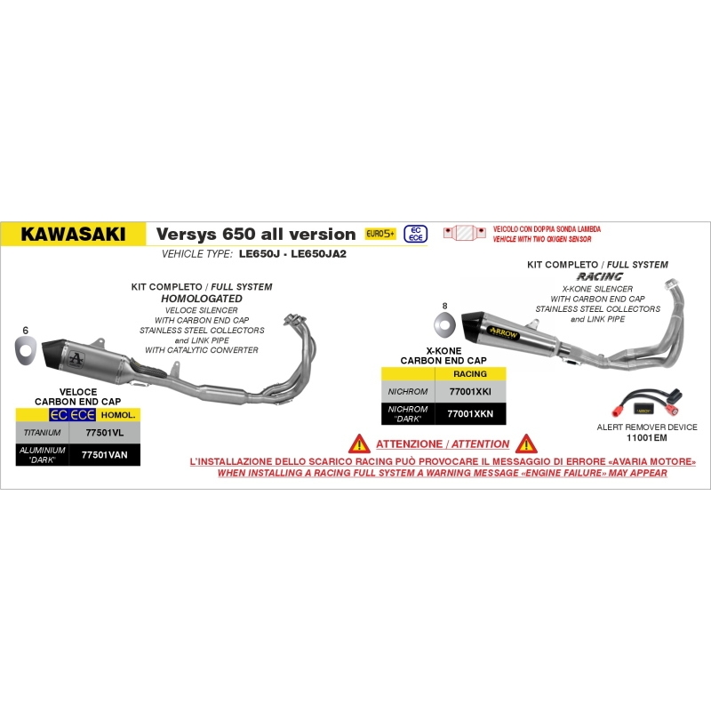 Kit Completo Racing Collettori In Acciaio Inox + Marmitta X-Kone In Nichrom "Dark" Per Kawasaki Versys 650 E5+ 2025