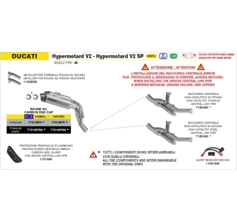 Silenziatori Dx+Sx Round Sil In Titanio + Raccordo In Inox Per Ducati Hypermotard / Hypermotard Sp V2 E5+ 2026
