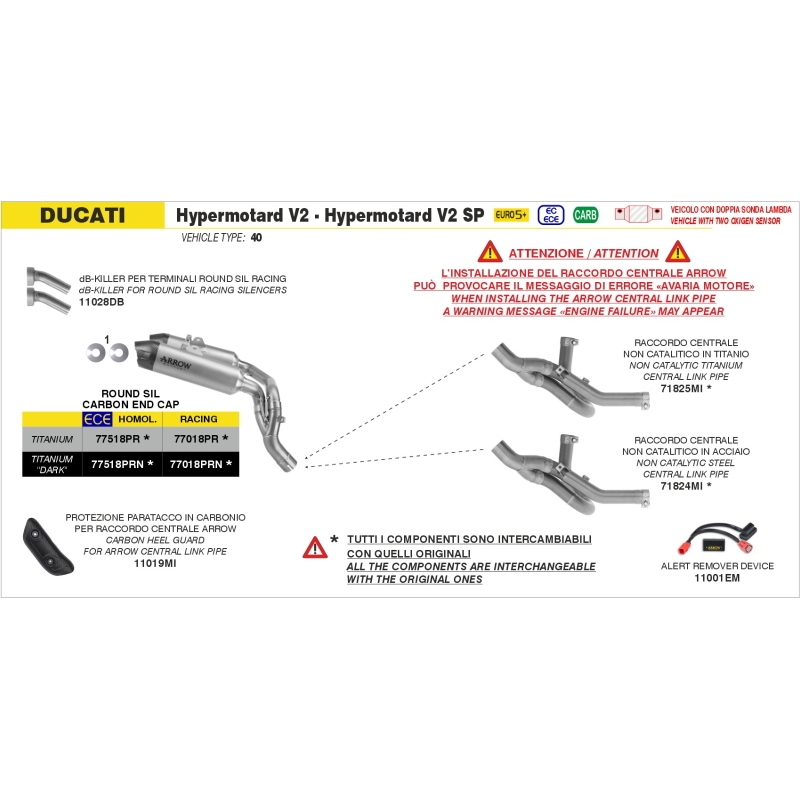 Silenziatori Dx+Sx Round Sil In Titanio "Dark" + Raccordo In Inox Per Ducati Hypermotard / Hypermotard Sp V2 E5+ 2026