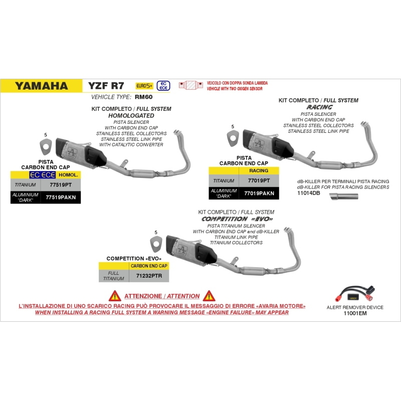Kit Completo Con Silenziatore Pista In Alluminio "Dark" Per Yamaha Yzf R7 E5+ 2026