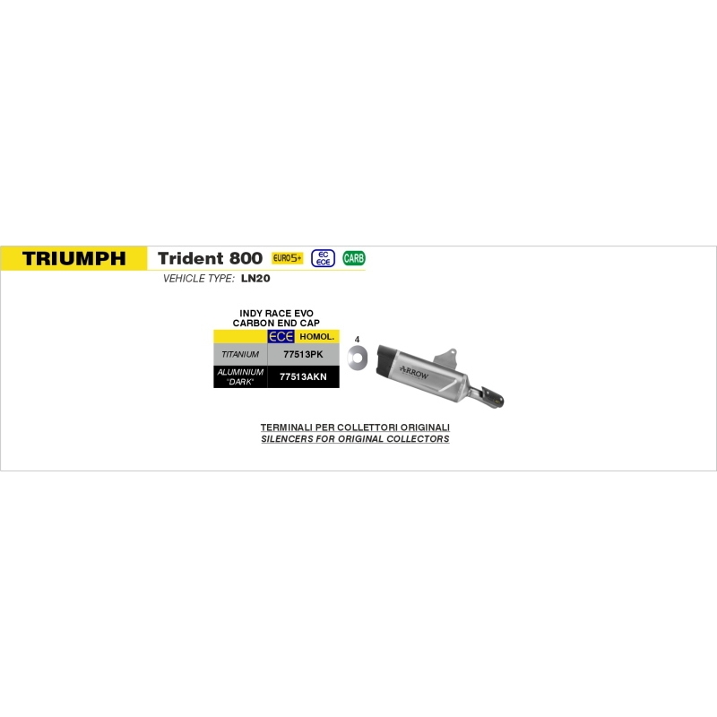 Silenziatore Indy Race Evo In Alluminio "Dark" Per Triumph Trident 800 E5+ '26