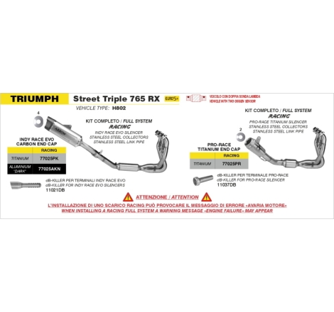 Kit Completo Con Silenziatore Indy-Race Evo In Alluminio "Dark" Per Triumph Street Triple 765Rx E5+ '26