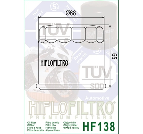 Filtro Olio Hiflo HF138 per Aprilia / Actic / Bimota / Cagiva / Kawasaki / Kymco / Suzuki