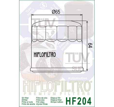 Filtro Olio Hiflo HF204C Cromato per Arctic / Honda / Kawasaki / Mercury / Mv Agusta / Suzuki / Triumph / Yamaha